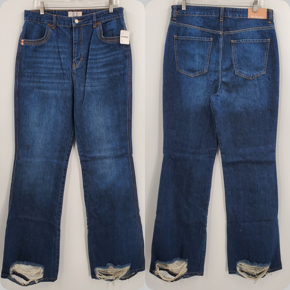 Women's Free People Fields Flare High Rise Blue Jeans Size 31 NEW A9